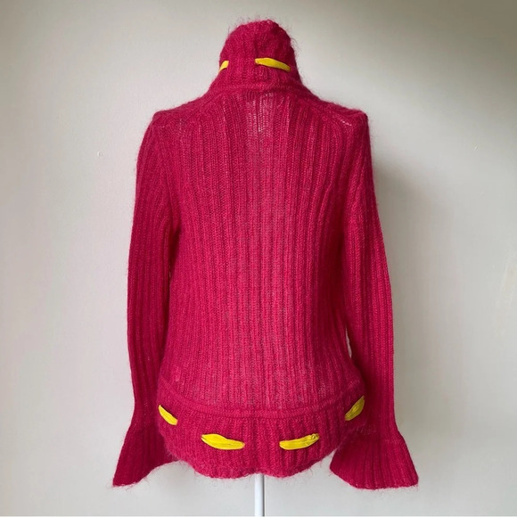 Trina Turk open from cardigan mohair blend silk bow pink yellow cowl neck size S - Picture 4 of 9